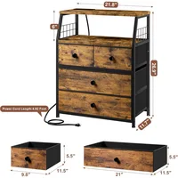 Nightstand Set of 2, Night Stand with Charging Station & LED Lights, Bedside Table with 4 Fabric Drawers for Bedroom 2