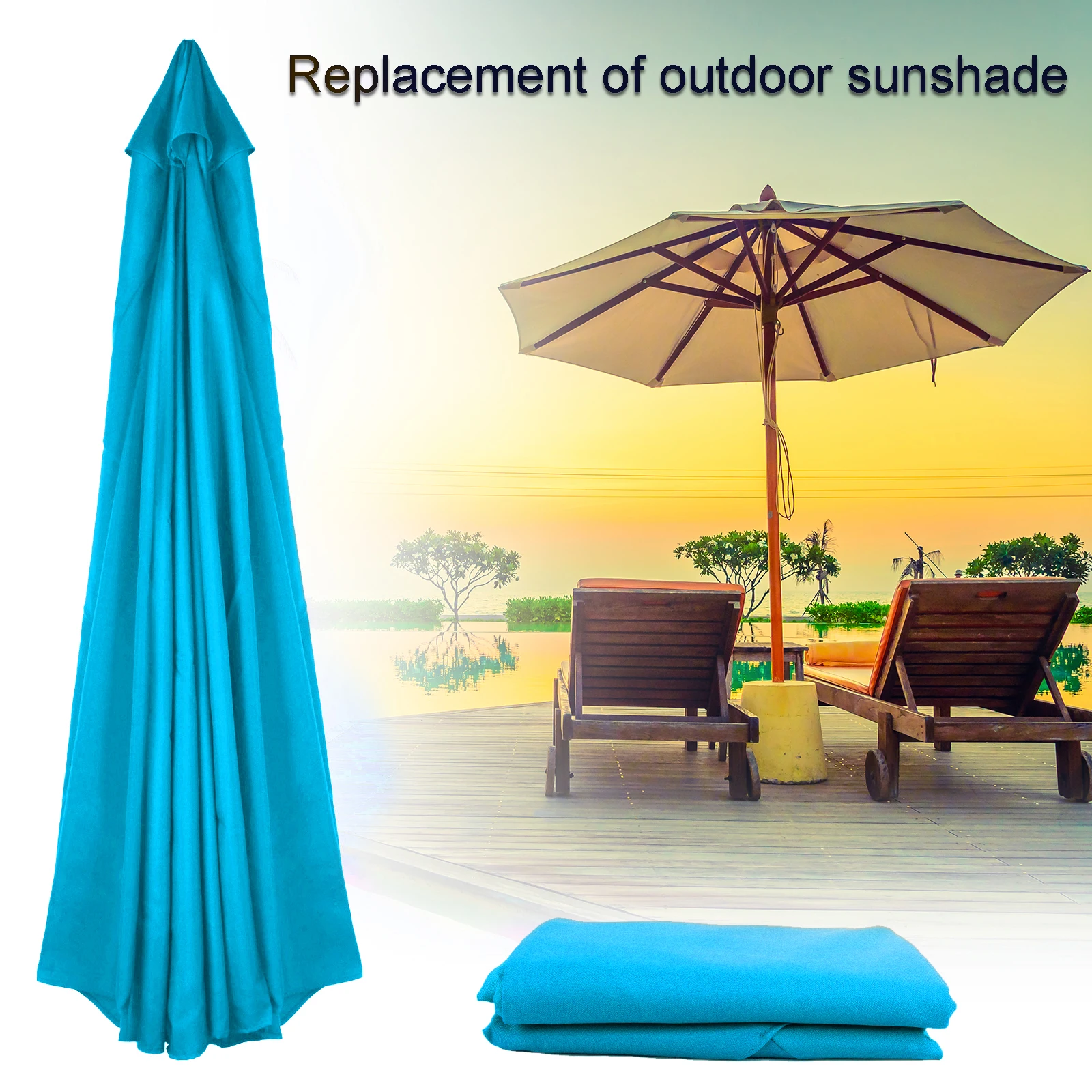 

Blue 2.7/3m Parasol Replaceable Cloth without Stand Outdoor Garden Patio Banana Umbrella Cover Waterproof Sunshade Canopy