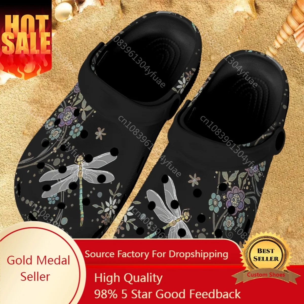 

2023 Fashion Dragonfly Print Women Clogs Sandals Summer Flat Garden Shoes Lightweight Breathable Beach Slippers Sandals Couples