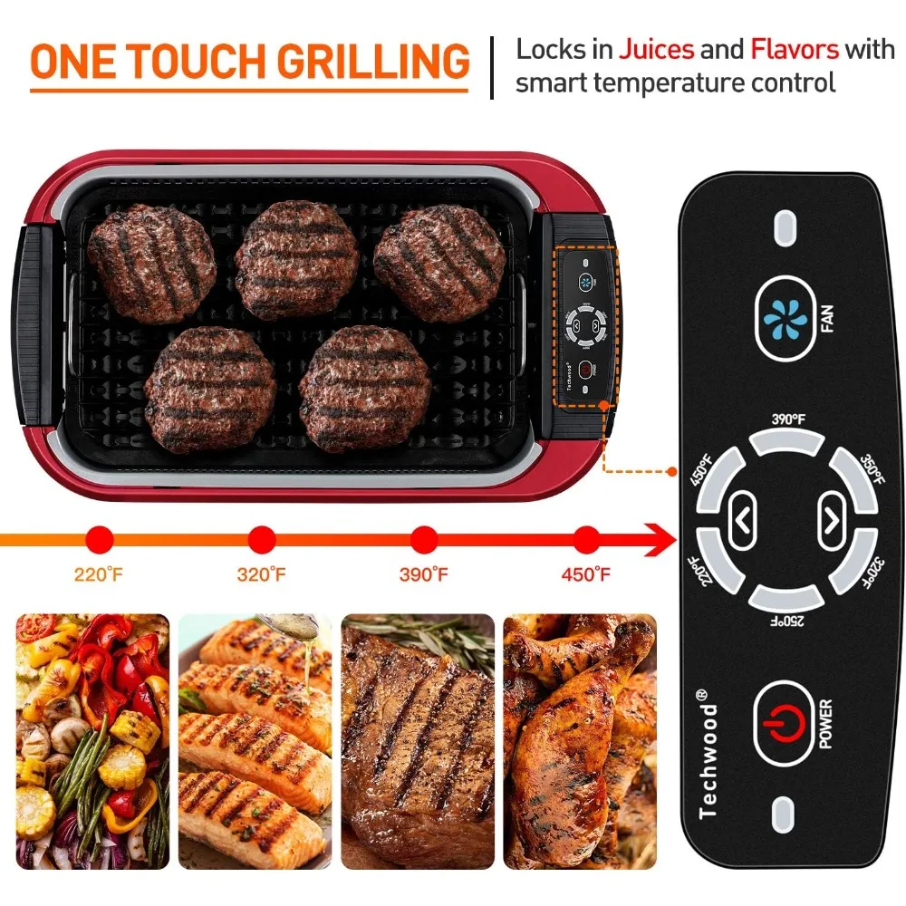Indoor Smokeless Grill, 1500W Electric BBQ Grill and Non-Stick Grill Plates with Temperature Control, Removable Drip Tray, 2