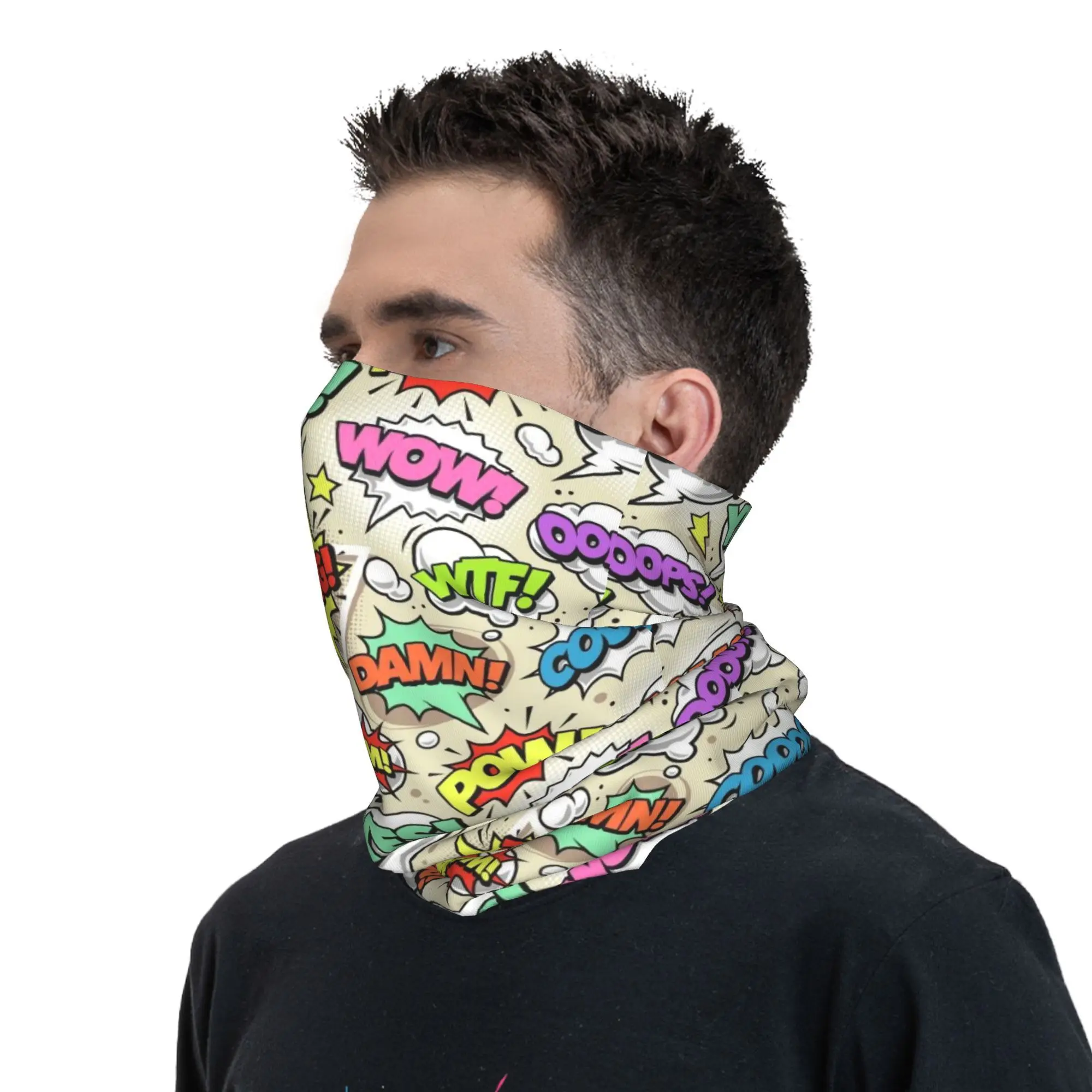 Comic Book Bandana Neck Gaiter Wrap Scarf Headband Warmer for Hiking Cycling Men Women
