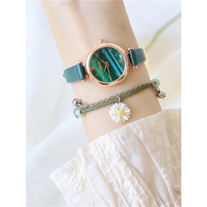

Luxury Watches for Women Wrist Watches Green Leather Fashion Watches for Female Ladies Quartz Clock Gift