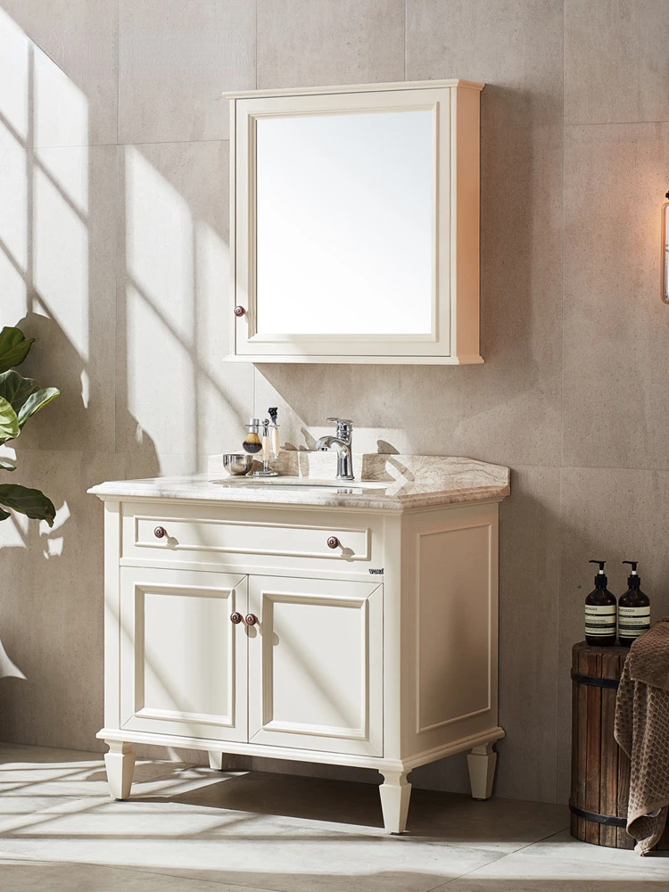 Bathroom American Bathroom Cabinet Combination Modern Minimalist Bathroom Solid Wood Floor Cabinet Washbasin Cabinet Washstand