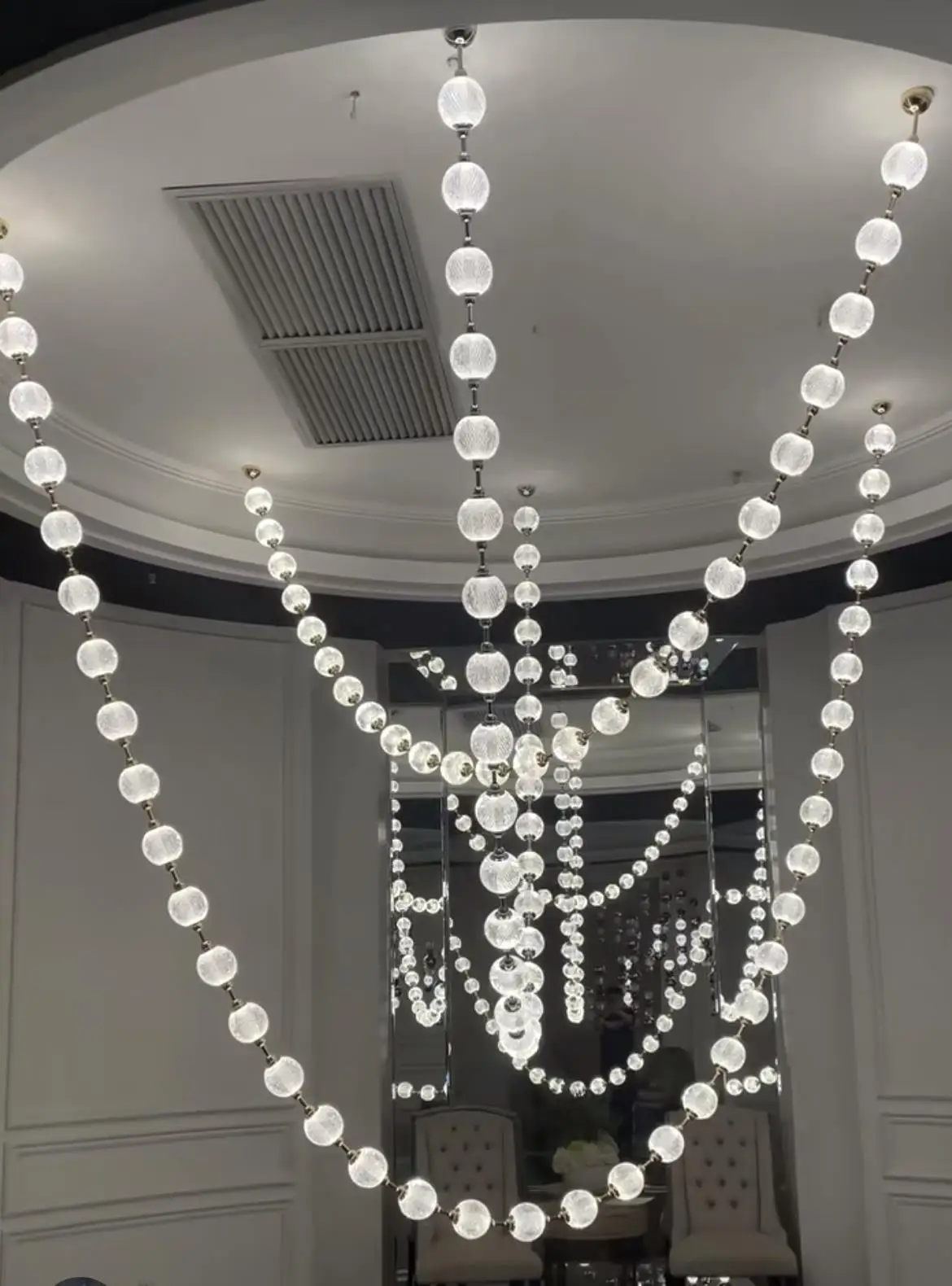 Pearl Necklace Design LED Dimmable Chandelier Balls Staircase 6 m Long Suspension Luminaire for Living Room