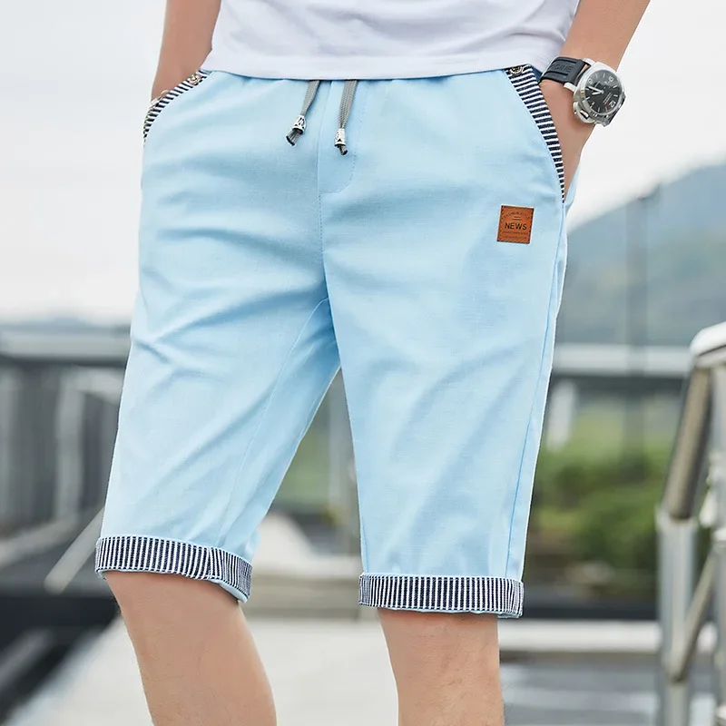 thumbnail image 1 of Pantalones cortos de lino y algodón para hombre, pantalones casuales con cordón, pantalones casuales sólidos, pantalones cortos de playa de talla grande para hombre, nuevos pantalones cortos de verano, 1 of 4