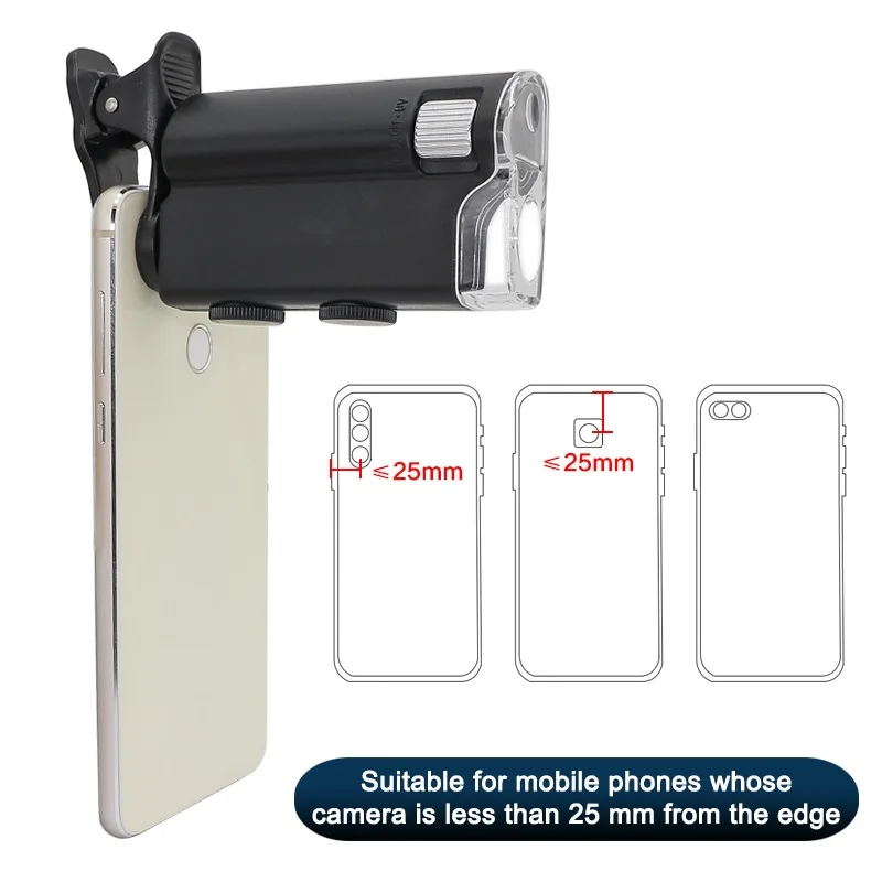 60X/100X  Mobile Phone Microscope with Cell Phone Clip Pocket Magnifying Glass LED UV Light f/ Jade Identification 2