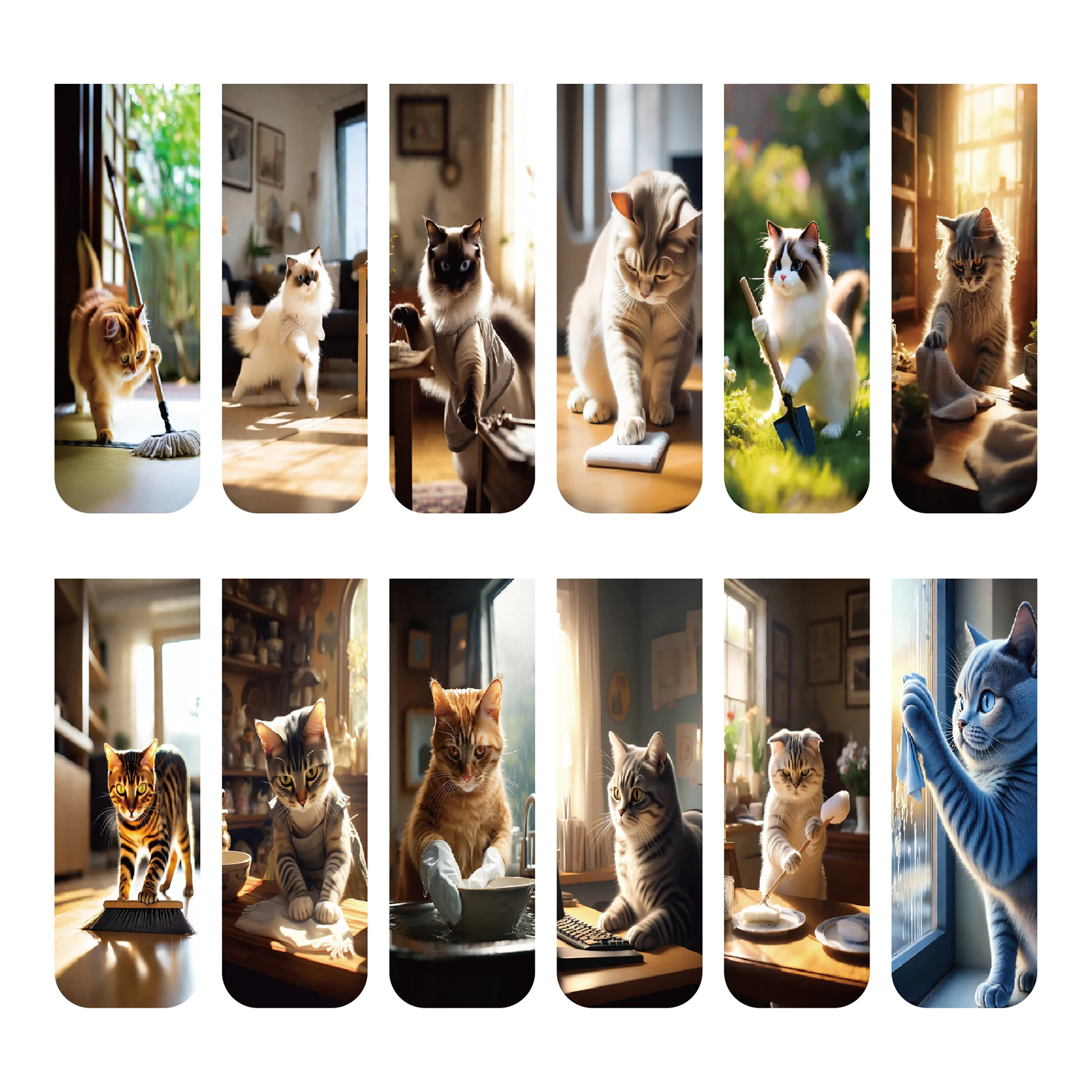 12pcs Funny Cat Magnetic Bookmarks-Durable Paper Page Markers for Students, Teachers and Everyday Use