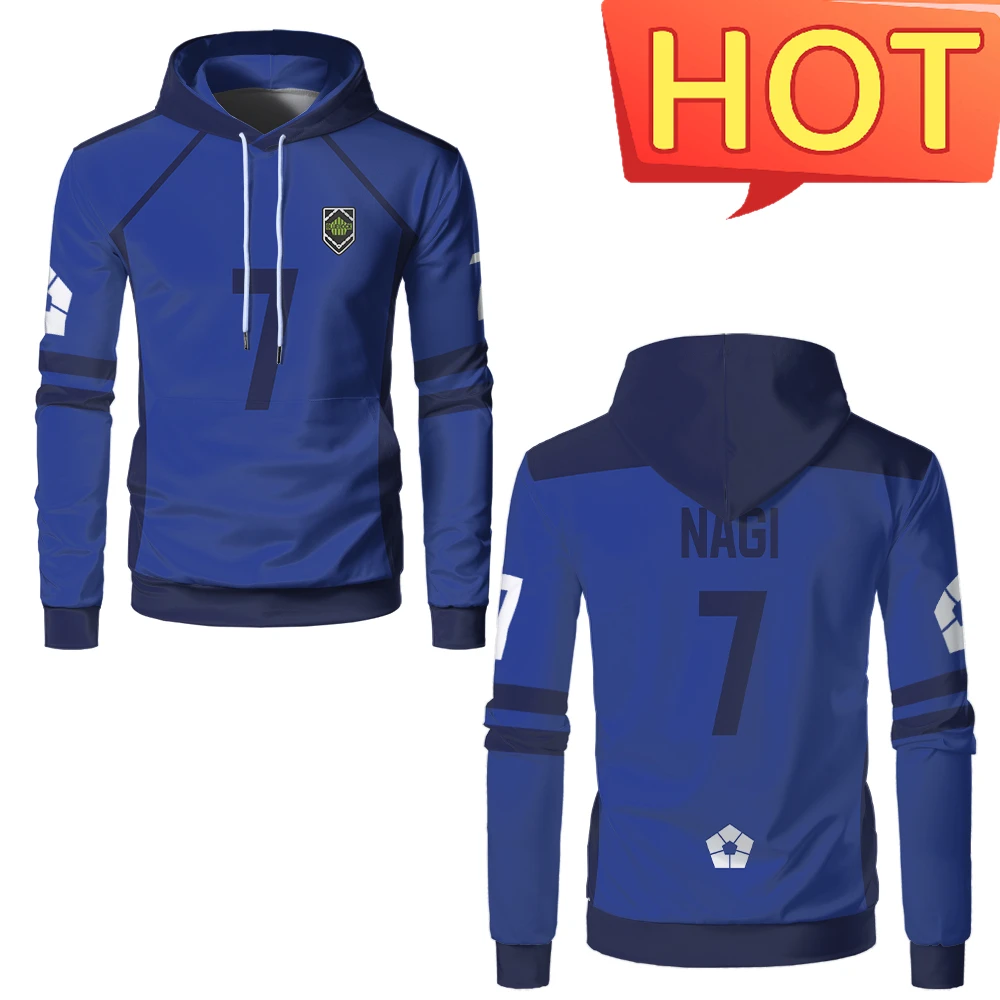 الأزرق قفل أنيمي الرجال هوديس الرياضة البلوز تأثيري البلوز ناجي ISAGI موضة كم طويل بلايز ملابس الأطفال للجنسين هوديي