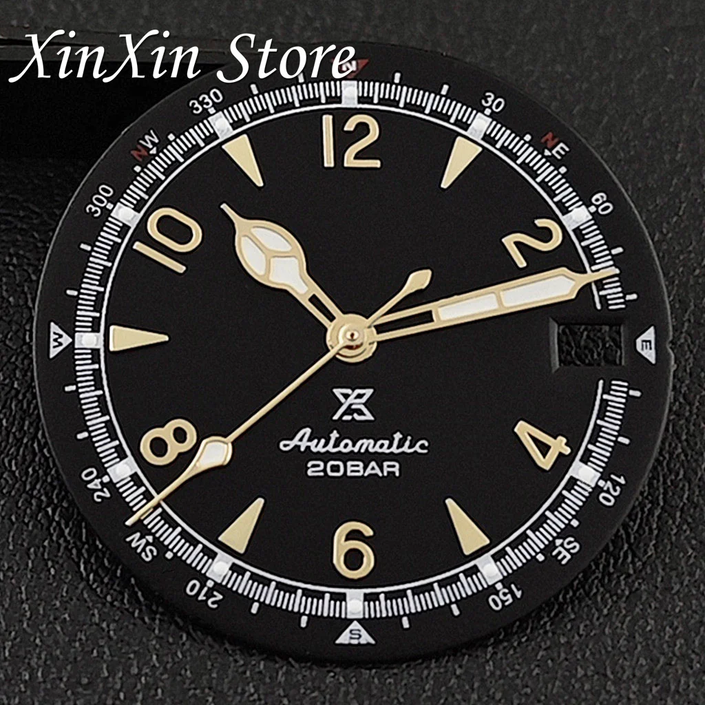 Green Luminous Retro Matte Watch Dial with Hands, 28.5mm