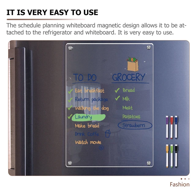Tableau Blanc Magnétique Effaçable à Sec en Acrylique pour Réfrigérateur,33  * 22cm Tableau Magnetique Frigo Transparent,Planning Frigo Magnetique,Réfrigérateur  Planification Tableau À Faire Liste (A) : : Fournitures de bureau