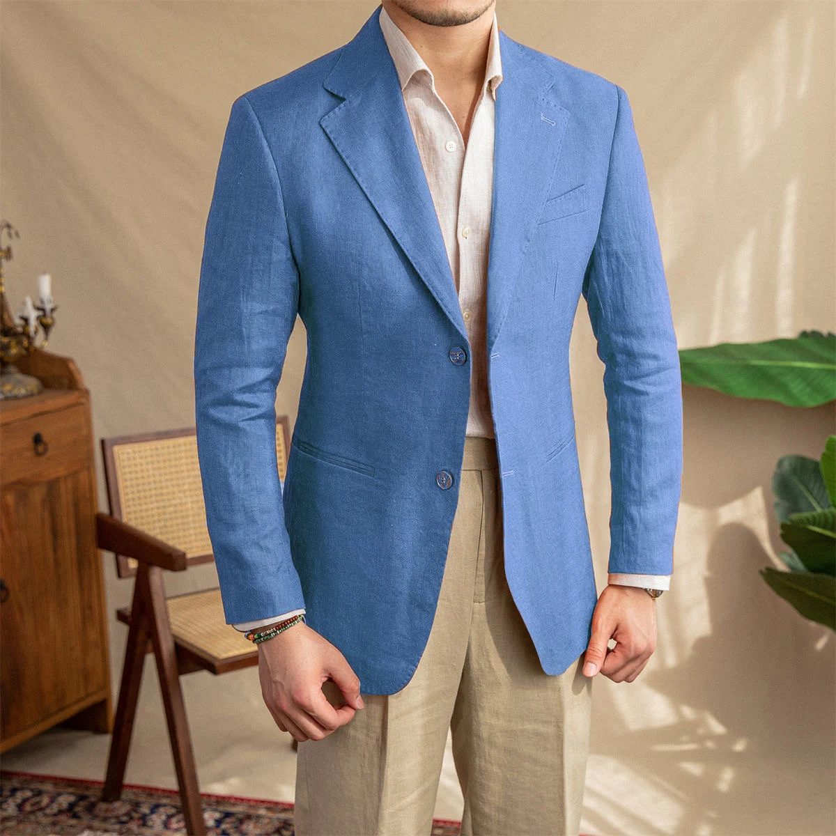 Blue Linen Male Blazer Hombre Summer High Quality Slim Fit Elegante Jacket for Wedding Prom Business Saco Hombre Casual