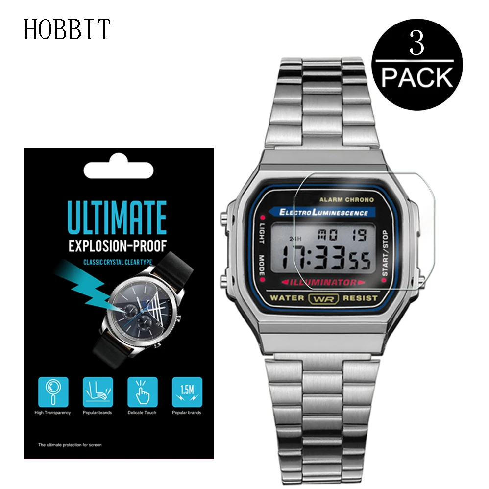 3 Pz Per Casio A158Wa A168Wa Ae1200 Ae1400 Aq230 La670 La-20Wh W800H-1Av B650Wc B640Wc Protezione Dello Schermo Pet Pellicola Trasparente Non Vetro