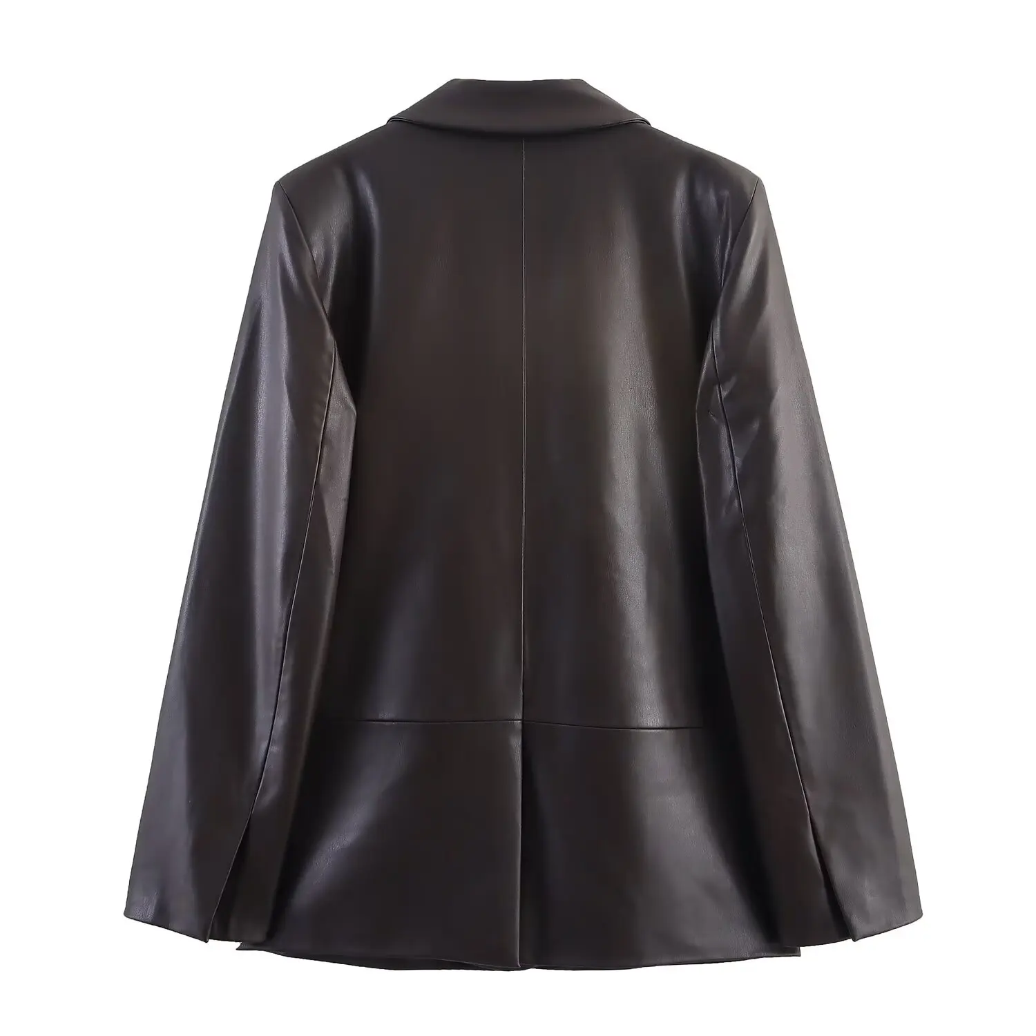 Women's Vintage Leather Blazers Jacket Female Suit-Collar Oversize Long Sleeve Coat Casual Tops Autumn Winter Jackets Streetwear