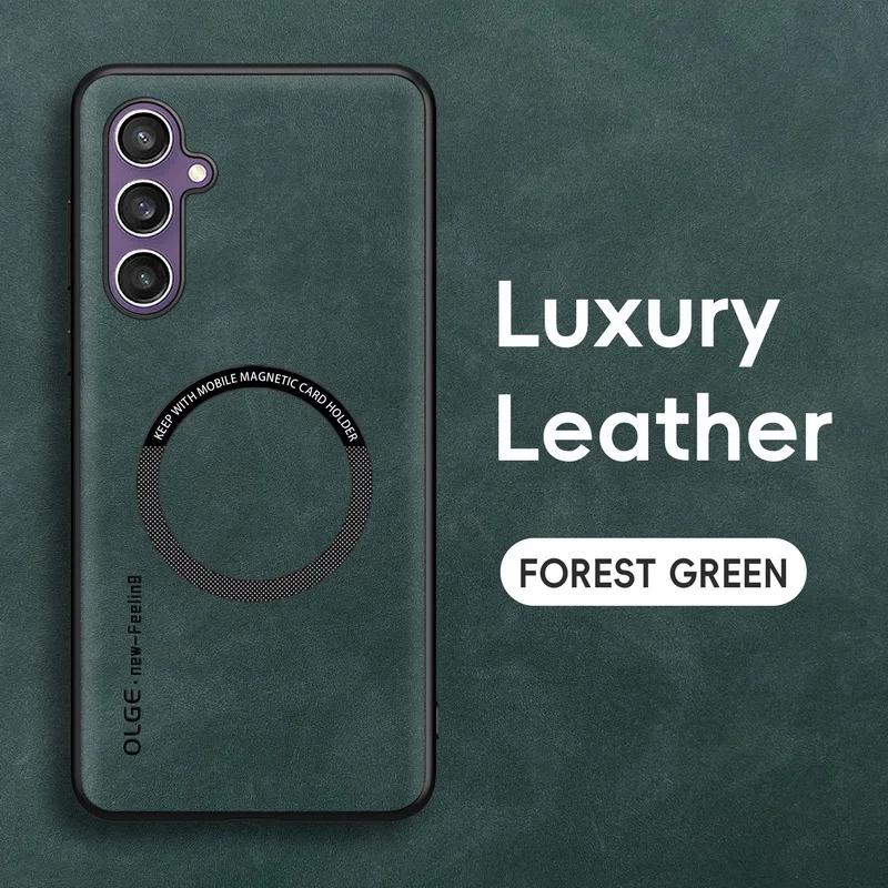 Luxury Leather Matte Phone Case with Car Magnetic Bracket and Protector Cover