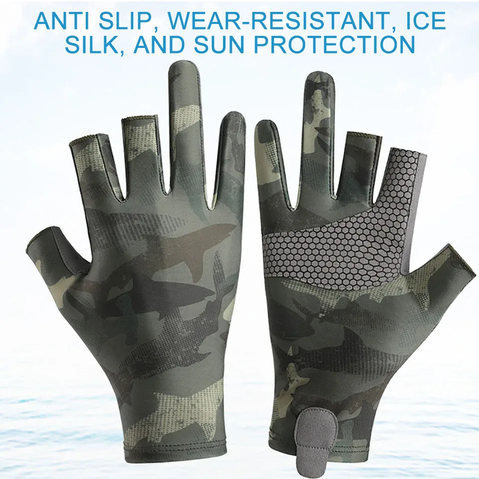 KoKossi 1Pair Summer Outdoor Fishing Gloves Ice Silk Sunscreen Breathable Riding Anti Slip Wear-Resistant Half Finger Gloves Man