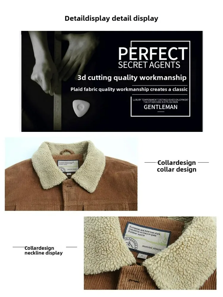 Mens Padded Corduroy Parka Jacket - Warm Windbreaker with Fur Collar