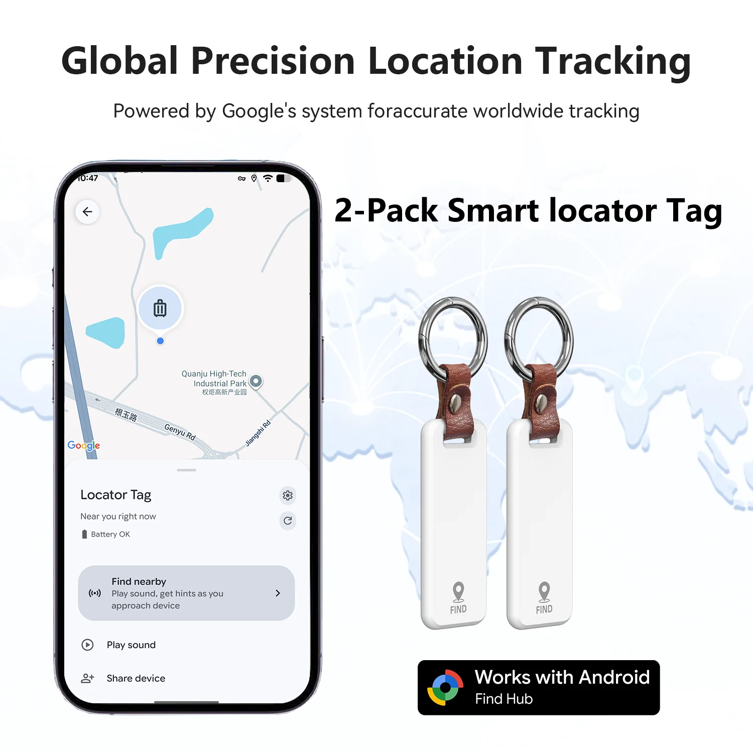 Paquete de 2 rastreadores de ubicación inteligentes para teléfonos Android, funciona con la aplicación Hub de Google, buscador de llaves, etiqueta inteligente para Xiaomi, Samsung Pixel