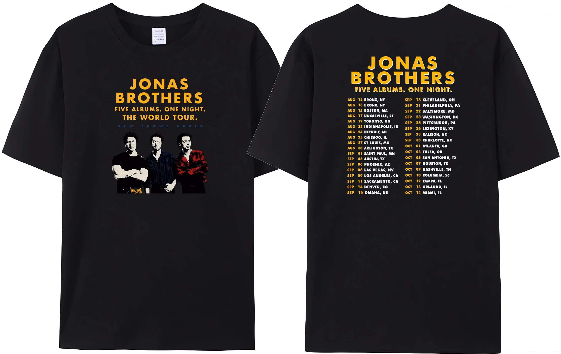 

2023 Amazing Quality Summer Jonas-Brothers black T-Shirts North America Tour Pop Rock 5 Album One Night Hot Tees