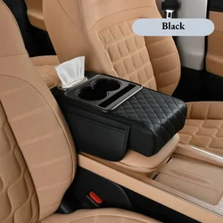 Deluxe All - Season Auto Armrest Cushion with Dual Cup Holders (Black)