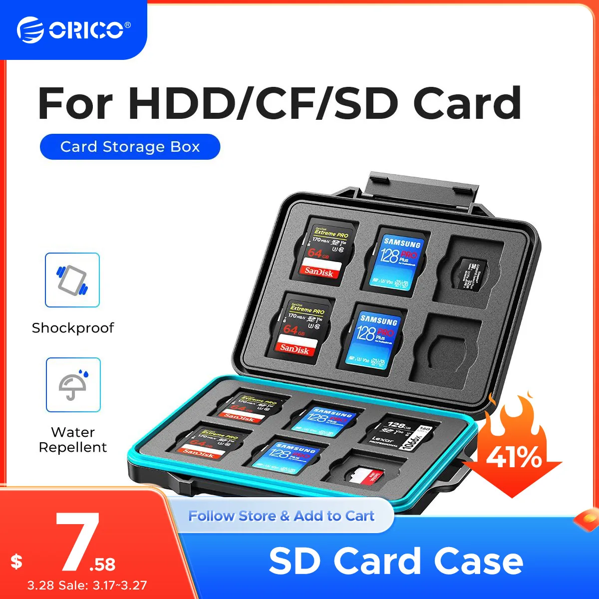 ORICO 12 Slots SD Card 12 Slots TF Card Waterproof Memory SD Card Case for Computer Camera Cards Storage Organizer Anti-static