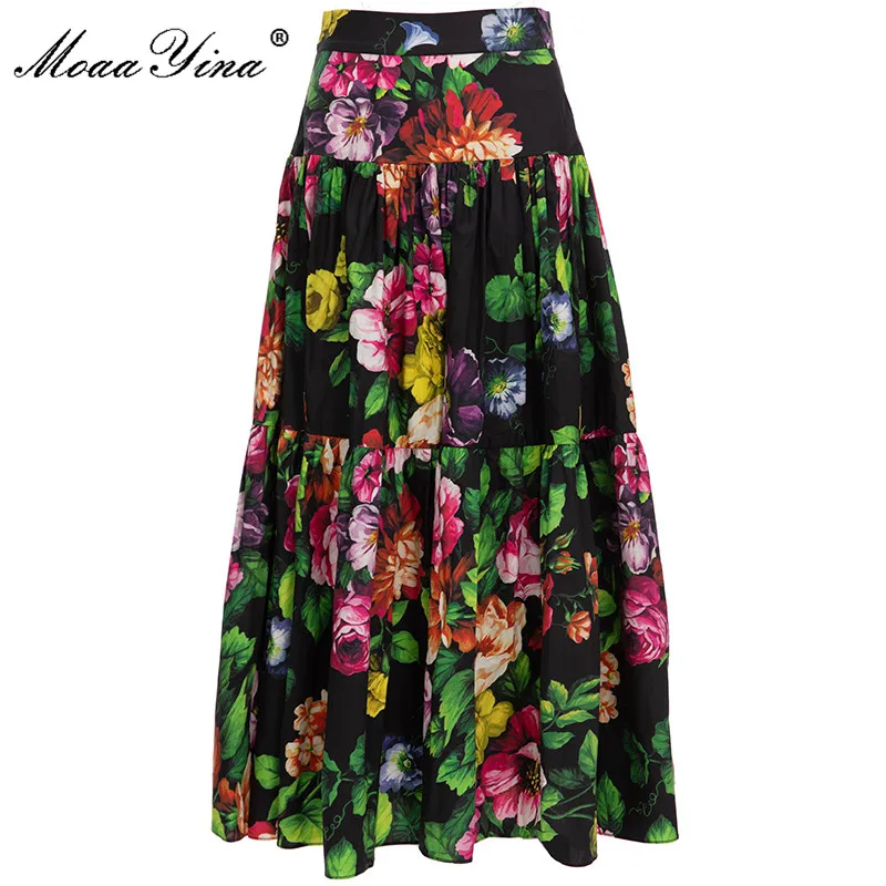 

Женские юбки с цветочным принтом MoaaYina, винтажные элегантные черные вечерние юбки с цветочным принтом на осень и зиму