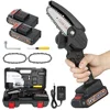4-Inch Portable Handheld Mini Electric Chainsaw with 2 Batteries High Efficiency Lightweight Cordless Chainsaw Wood Cutting and 1