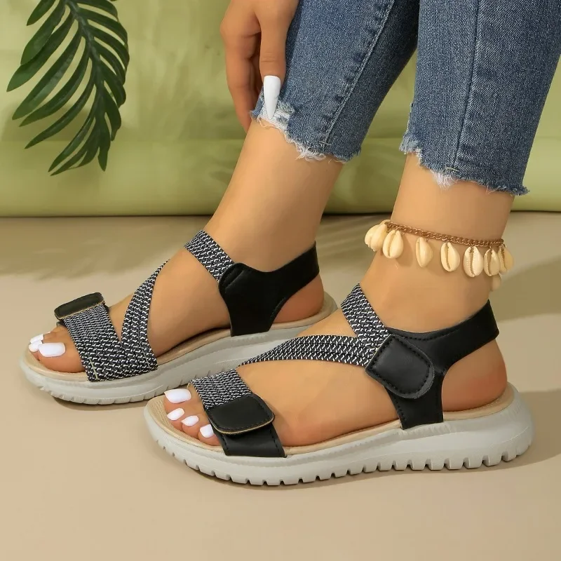 Ladies Shoes Peep Toe Women's Sandals Casual Sandals Women Summer Plus Size Solid Flat women sandals women flats