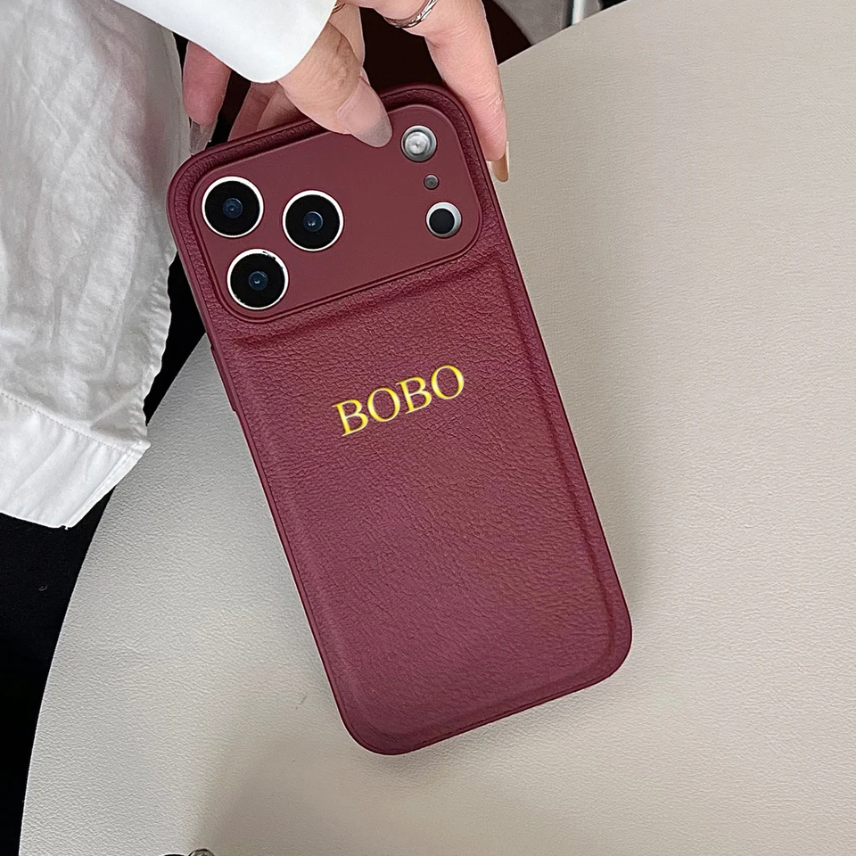 Personalized Custom Name Initial Gold Hot Foil Engraved Luxury Faux Leather Case For IPhone 17 16 15 14 13 Pro Max Plus_voghion.com