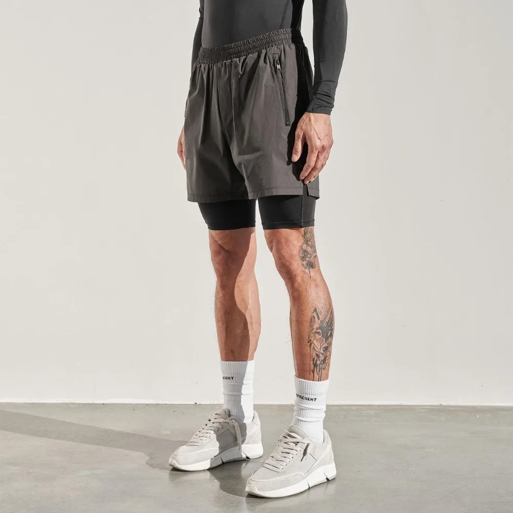 Invisible Open Crotch Outdoor Sex Basketball Shorts Men's Double Layer 2-in-1 Shorts Running Training Stretch Fitness Sweatpants 6