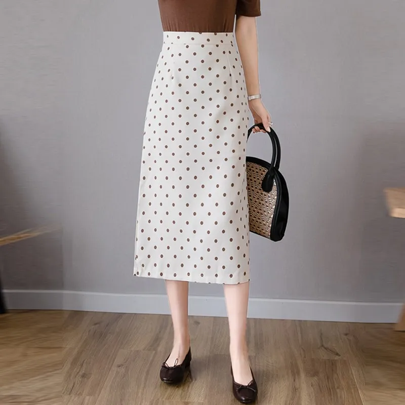 

High Waist Pencil Skirt Women New Arrival 2024 Spring Korean Style Vintage Polka Dot Basics OL Lady Elegant Long Skirts W1539