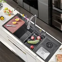 Garbage Can Honeycomb Waterfall Sink Kitchen Stainless Steel Topmount Sink Large Single Slot Wash Basin With Waterfall Faucet 1