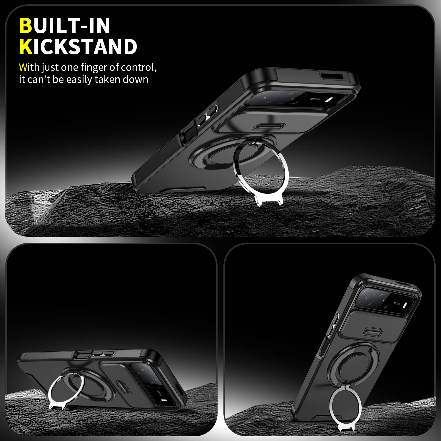Shockproof Armor Phone Case with Magnet Holder and Lens Protection Cover