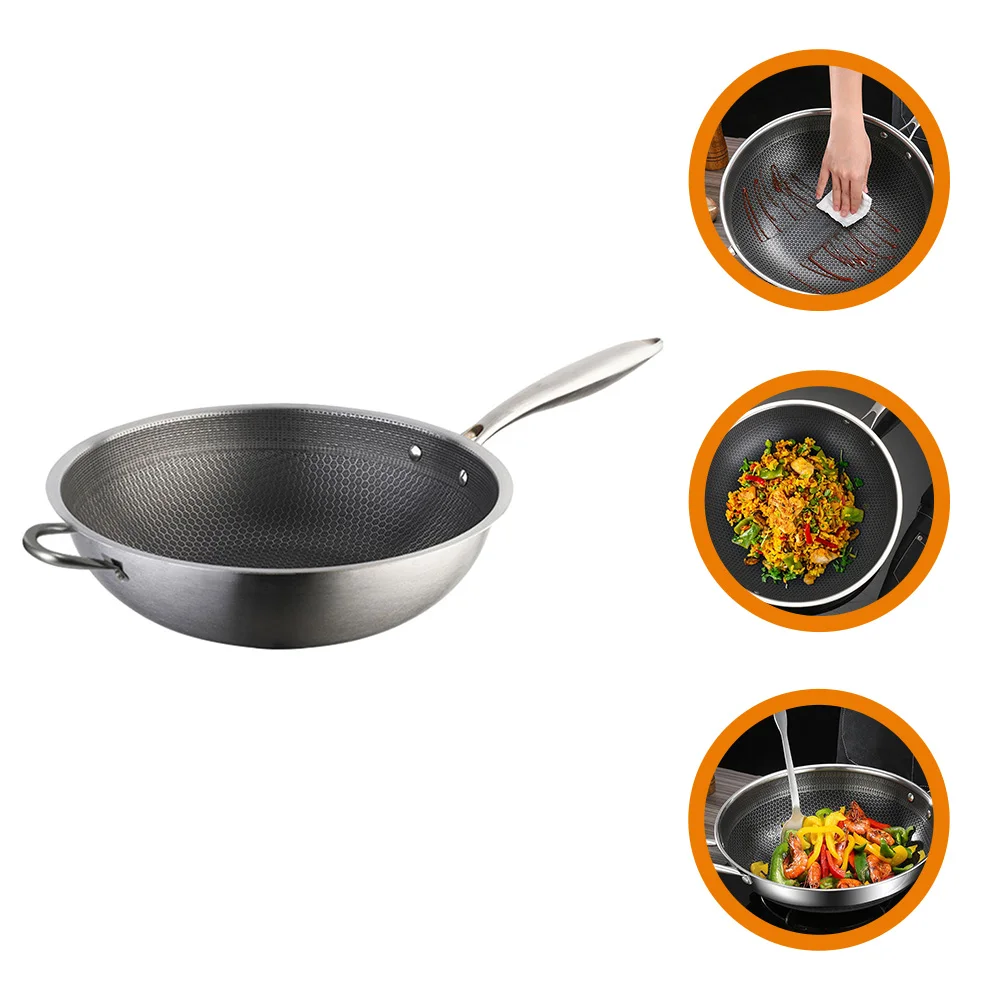 

Work on Stainless Steel Wok Restaurant Frying Pan Cooking Utensils for Stoves Non-stick Cookware