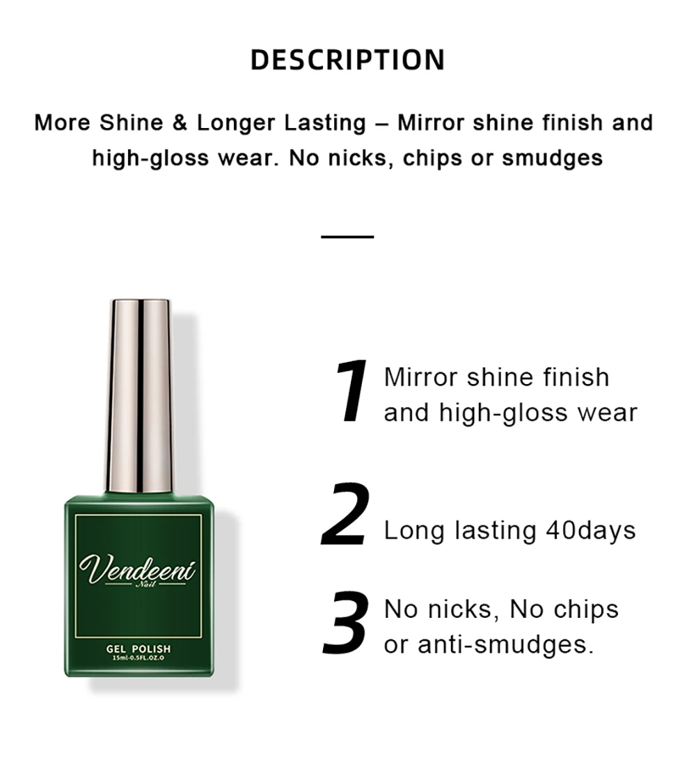 Description Picture 3 of itemVendeeni 15ml Diamond Top Coat For Gel Nail Polish Reinforce Long Lasting UV Soak Off Gel Varnish High Light Nail Art Primer Gel