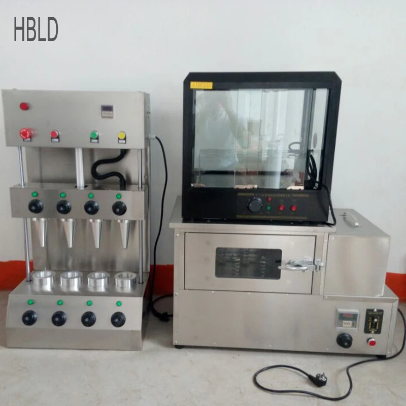 Full Set Of Pizza Cone Forming Machine, Commercial Automatic Pizza Cone Oven, Glass Display Cabinet