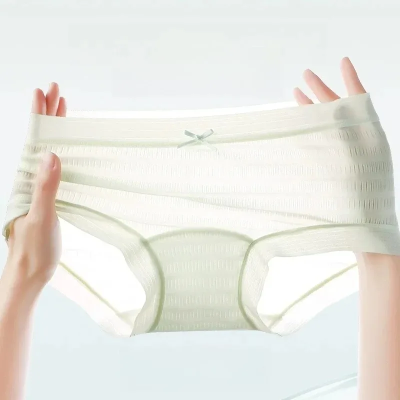 Ice Silk Panties for Women Sexy Transparent Briefs Seamless Breathable Middle Rise Underpants Comfort Soft Underwear Women