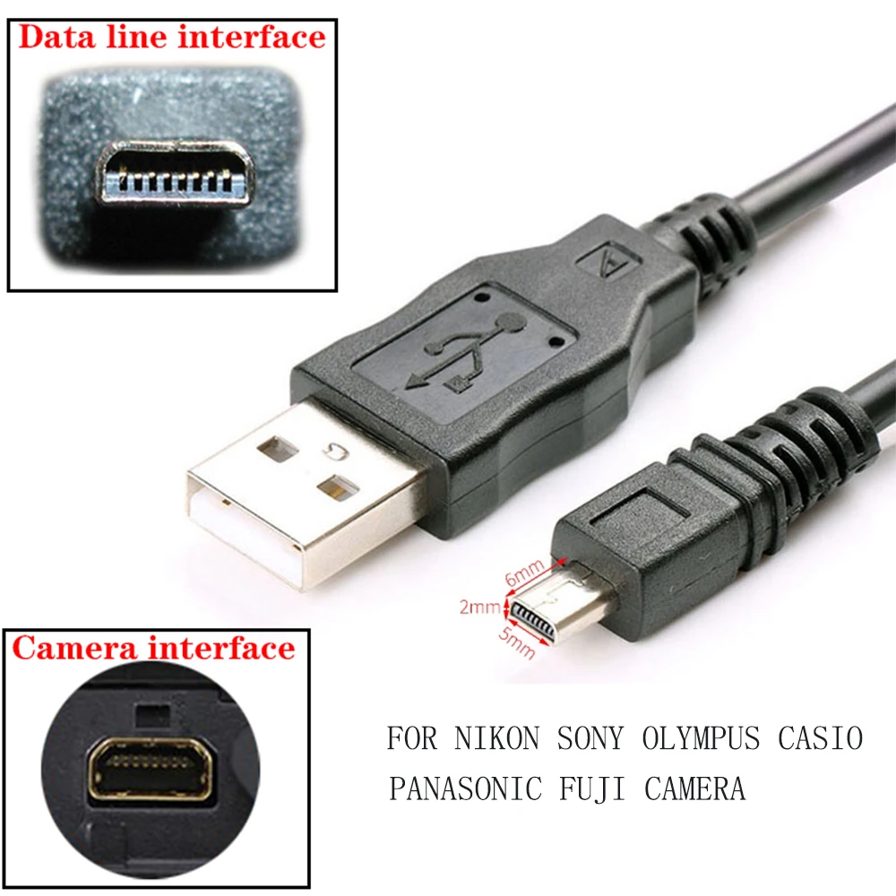Uce6 Digital Camera Usb Data Cable Mini 8 Pin For Nikon Coolpix Fuji