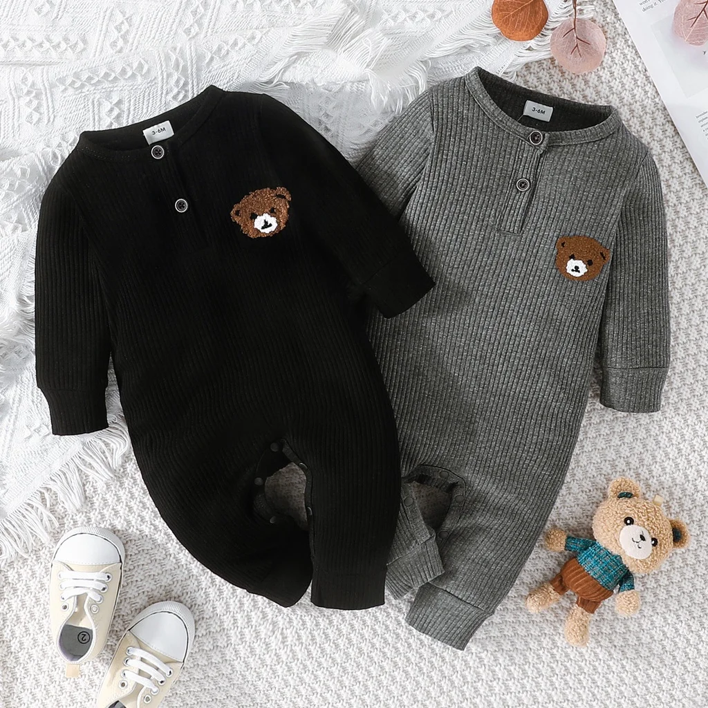 Newborn Baby Clothes 0 to 18 Months Cartoon Bear Tiny Button Onesies For Baby Boy Long Sleeve Infant Romper Toddler Jumpsuit