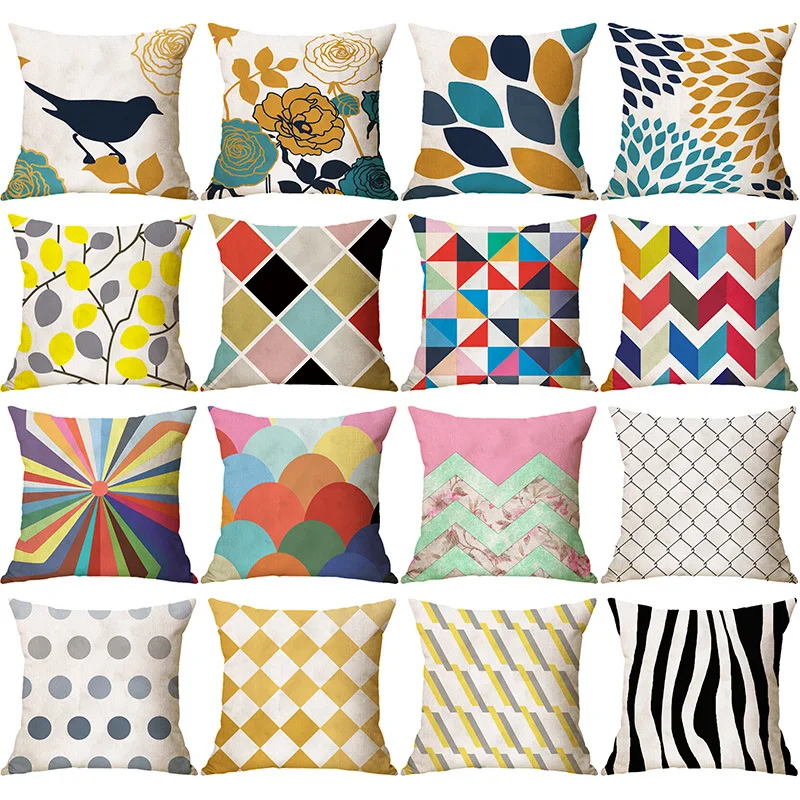 Home Decor Colorful Geometric Cushion Cover For Sofa Office Decoration Nordic Leaf Print Throw Pillow Cover Car Pillowcase