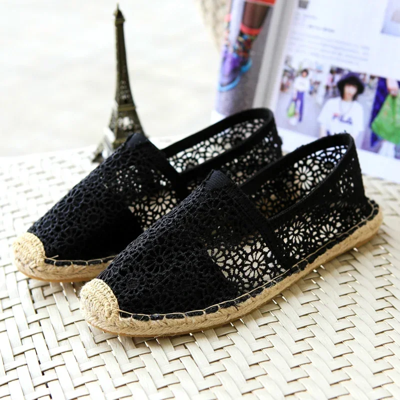 Woman Shoes Summer Espadrilles Hollow Mesh Surface Sneakers New Breathable Fisherman Footwear Men Slip on Loafers Large Size 40 6