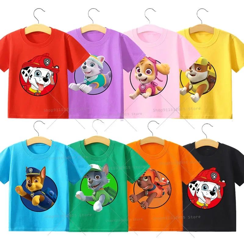 Paw Patrols Baby Cotton T Shirt Chase Marshall Rubble Boy Clothes Skye Everest Girl Tees Shirt Anime Cartoon Summer Tees Tops