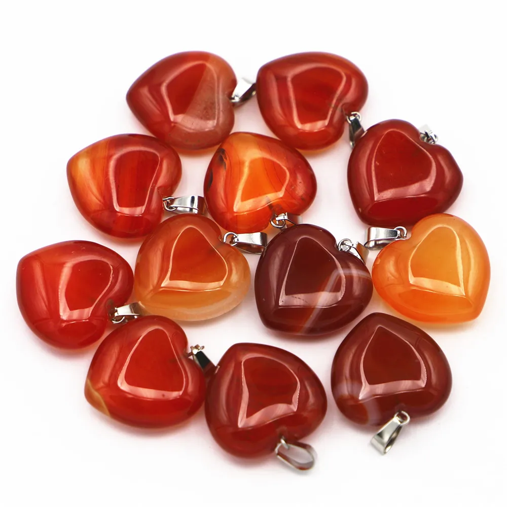 25*24MM Natural Stone Red Onyx Agate Heart Pendant Designer Charms Healing Crystals Necklace for Jewelry Making 12Pcs Wholesale