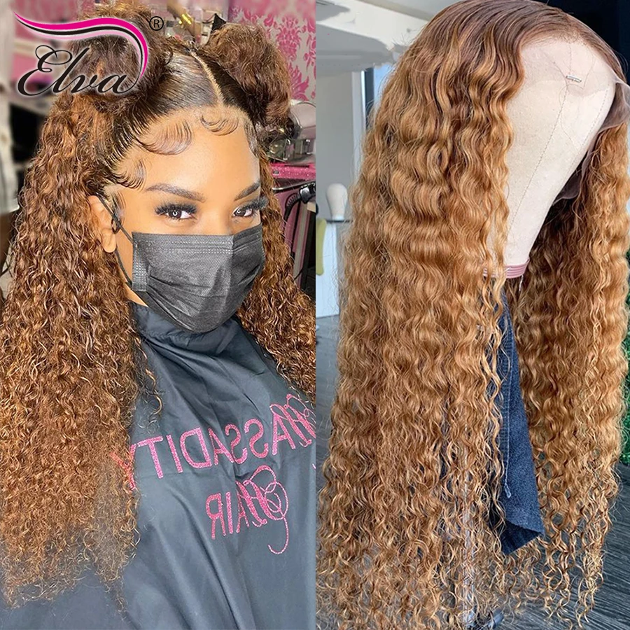 Elva Ombre Colored Lace Frontal Wigs Afro Kinky Curly Wig 13x6 Lace Front  Human Hair Wigs Pre Plucked Brazilian Brown Lace Wig| | - AliExpress