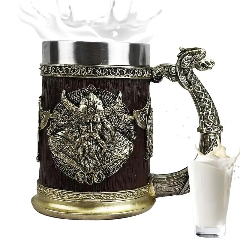 

Viking Cups Resin Whiskey Beer Tankard 600ml Beer Tankard Cup Coffee Cool Mug Viking Beer Mug for Party Decoration Wooden Gift