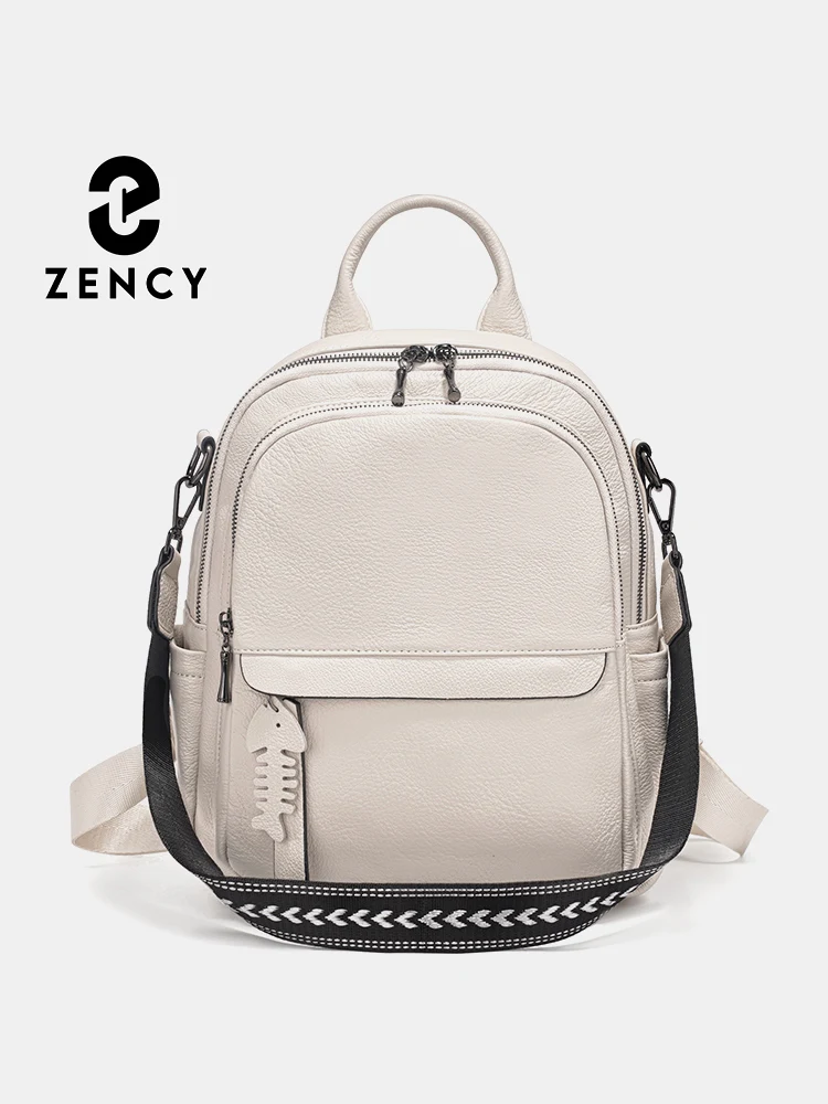Zency New Genuine Leather Backpack Multi-pocket Design Convertible Shoulder Bag Knapsack for Summer Winter Blue For Travel Work