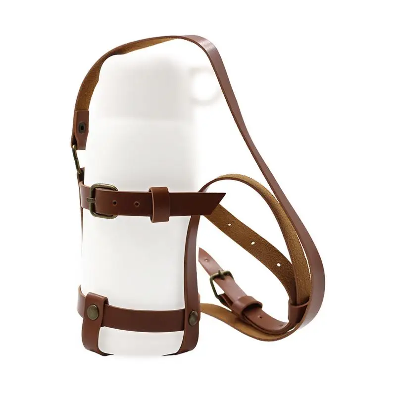 

Water Bottle Holder With Strap PU Leather Water Bottle Bag 3 In 1 Shoulder Hand Strap Sling Water Bottle Sleeve For Hiking