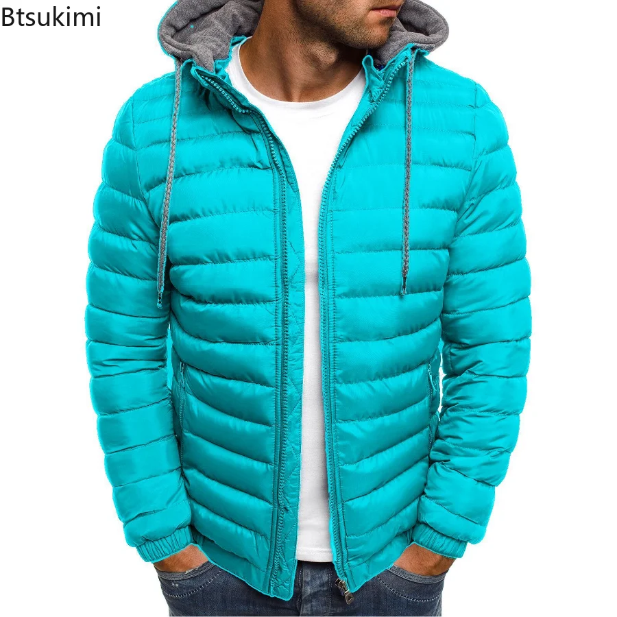 2023 Autumn Winter Men's Parkas Solid Hooded Cotton Coat Jacket Casual Warm Clothes Mens Overcoat Streetwear Puffer Jacket Male