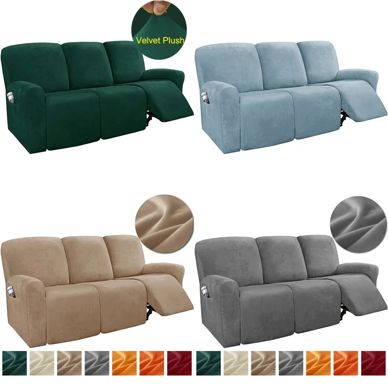 Sofa Cover 3 Seaters Velvet Recliner Sofa Cover All-inclusive Solid Color Couch Coushion Anti-proof Armchair Slipcove for Living Room