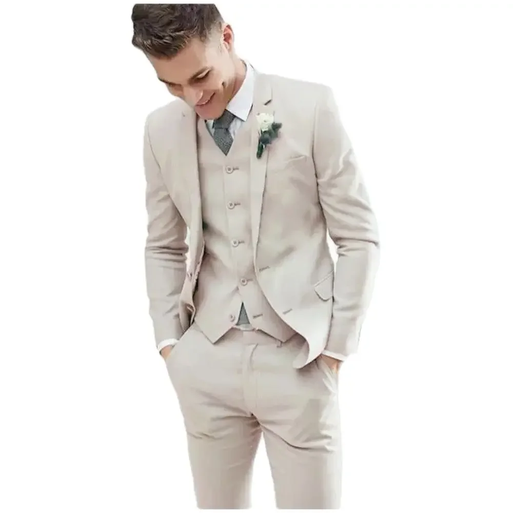 Notch Lapel Men Suits 3 Pcs Fashion Costume Homme Groom Wedding Prom Terno Masculino Slim Fit Blazer Tailored Jacket+Pant+Vest