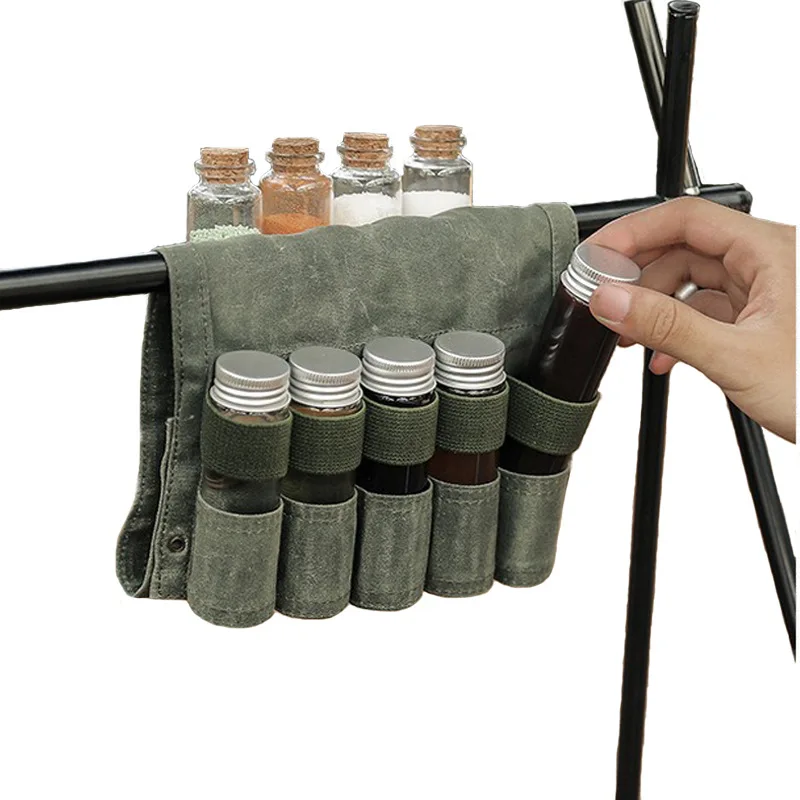 Outdoor Camping Spice Bottle Bags Set Portable Camping Picnic Seasoning Bottles Storage Bag Condiment Jar Cruet Holder Canvas storage bag camping storage bag spice container